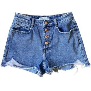 ZARA HIGH WAIST BUTTON JEAN SHORTS
